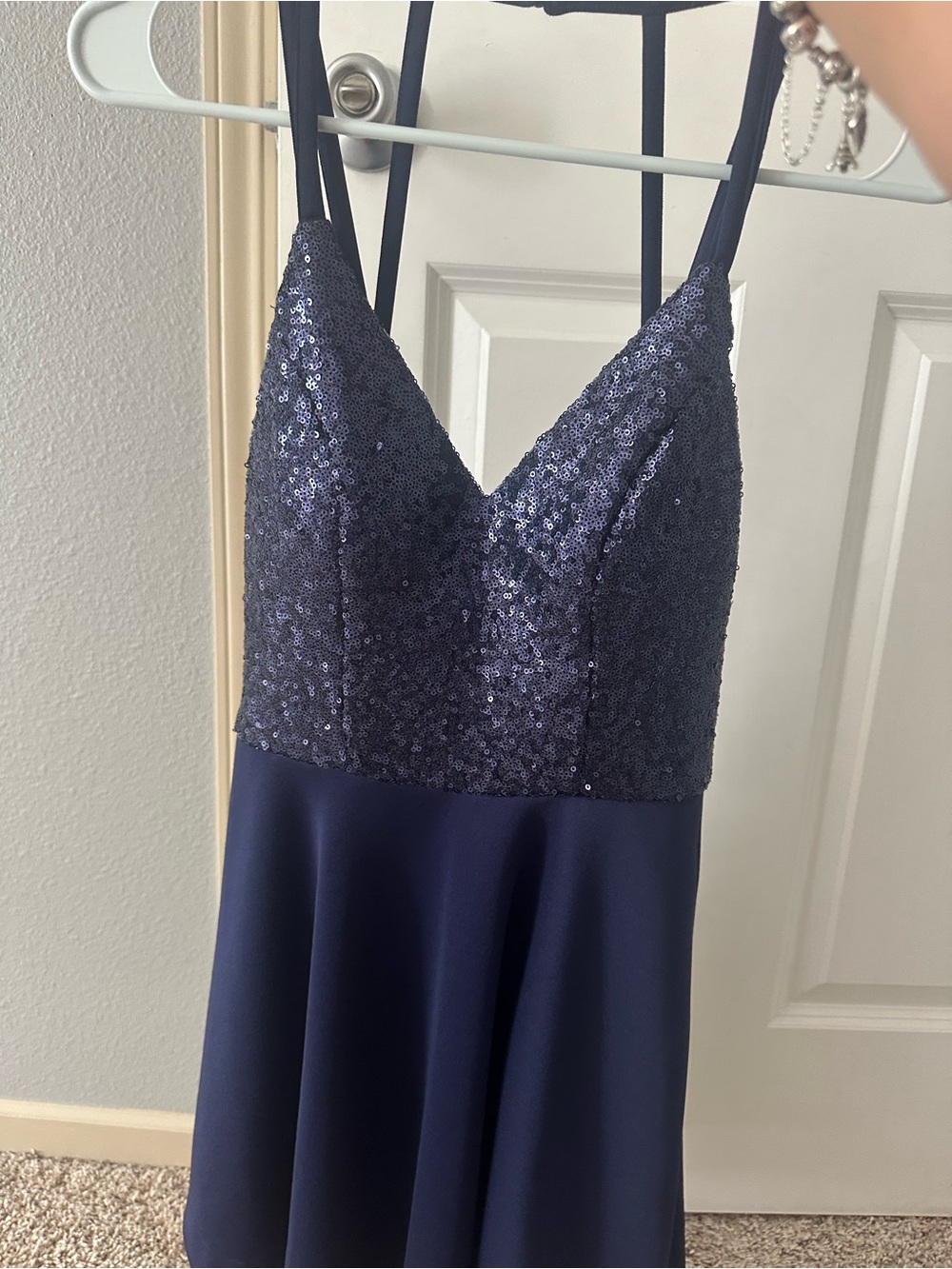 Speechless Navy Sequin Bodice Slip Dress